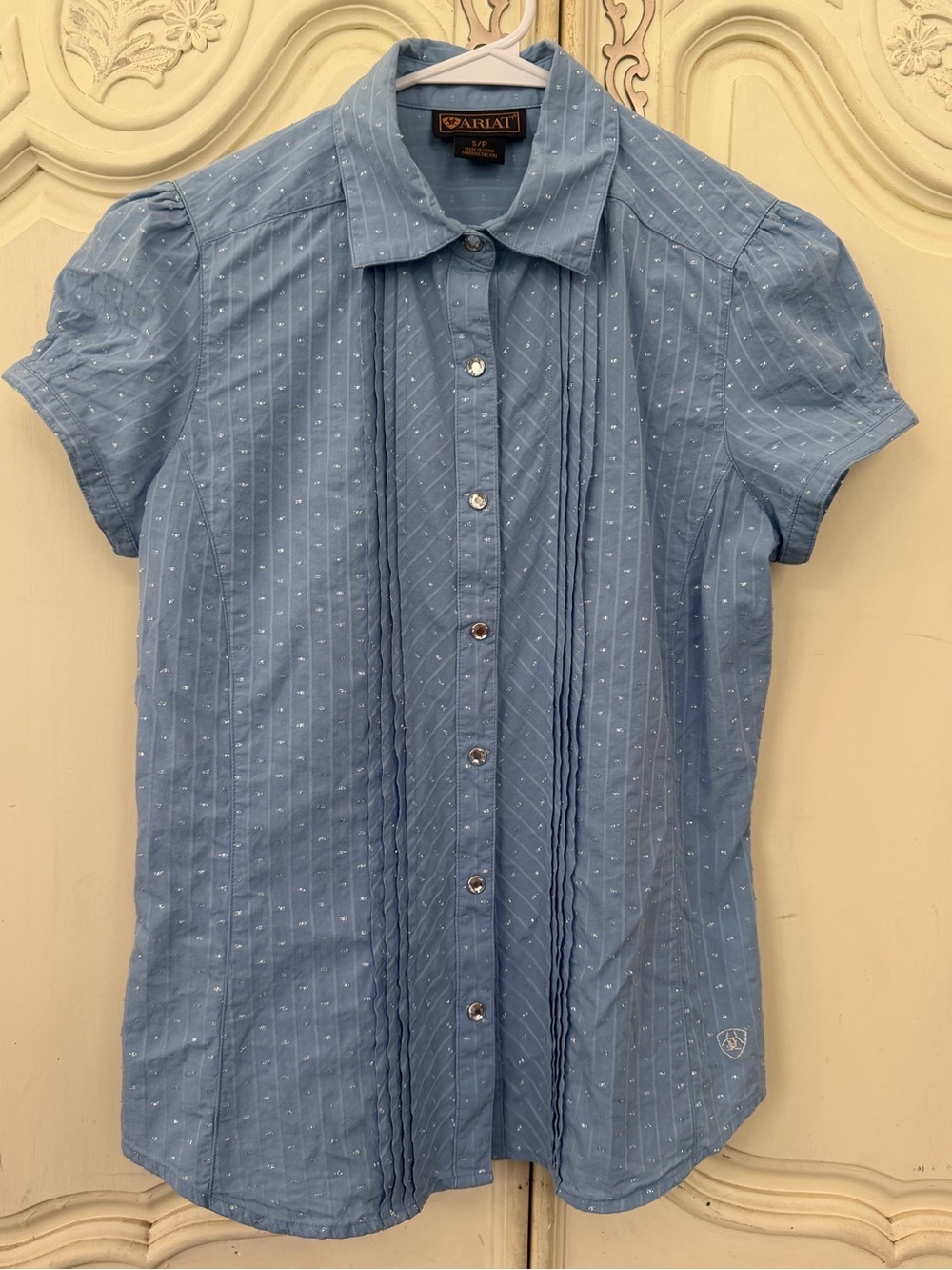Ariat Light Blue Short Sleeve Pindot Button-Down Shirt